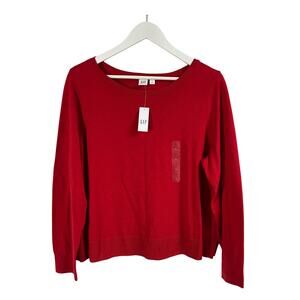 GAP WOMENS LARGE RED FINE KNIT PULLOVER SWEATER SCOOP NECK NEW